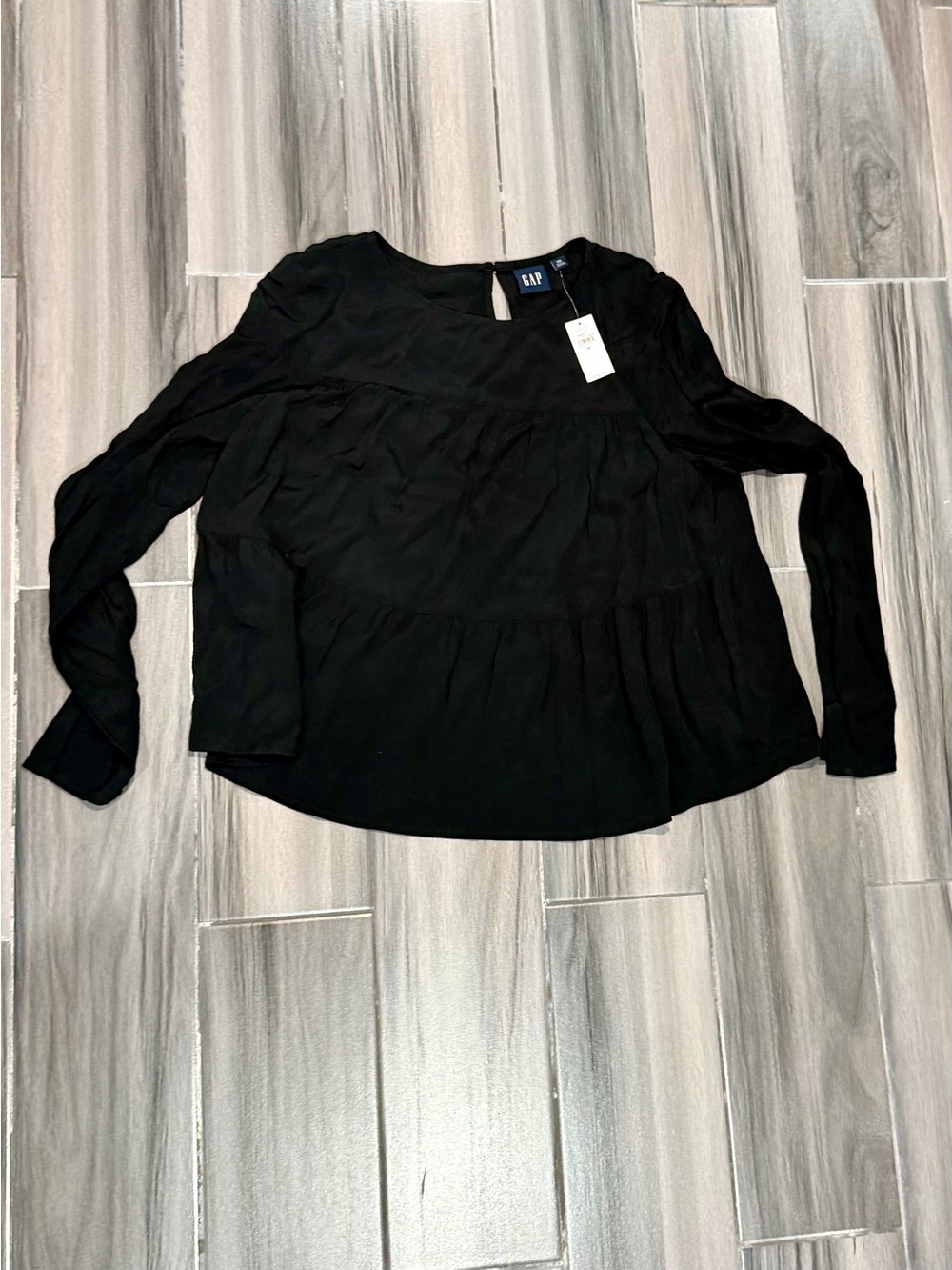 GAP Black Long-Sleeve Tiered Blouse